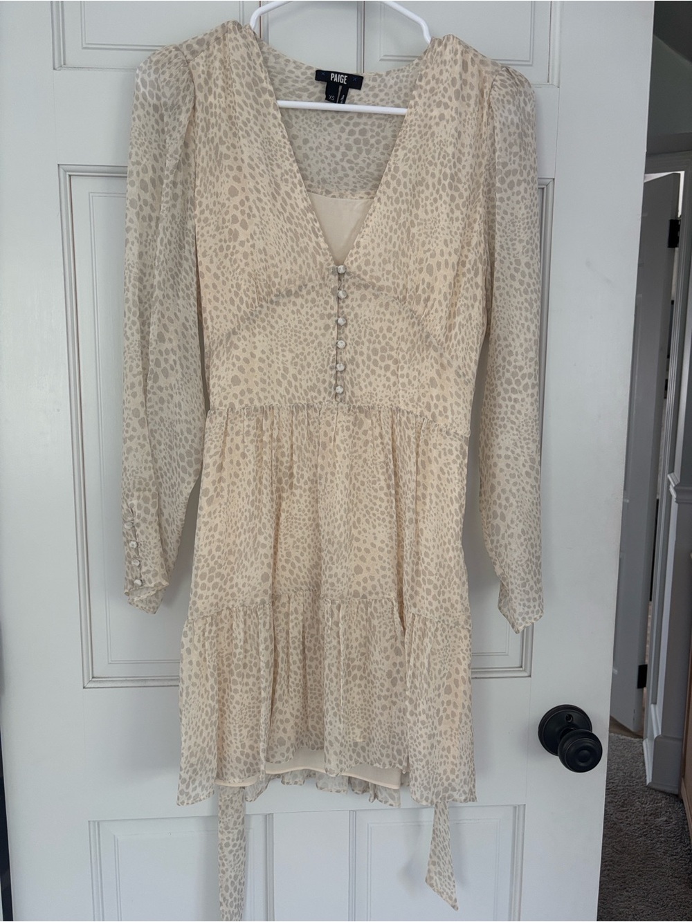 PAIGE Cream Leopard-Print Long Sleeve Tiered Dress